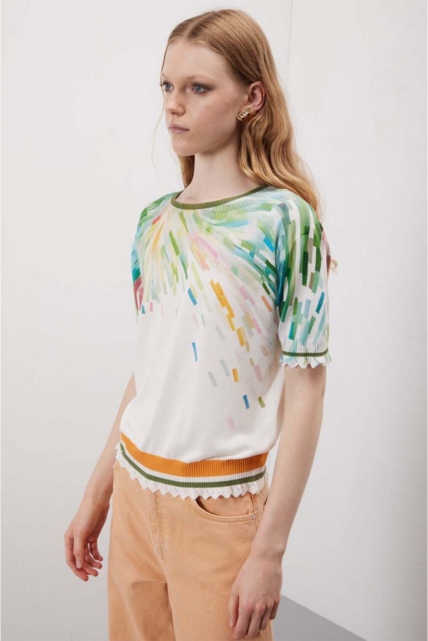 Maglia girocollo over corta con motivo Painting