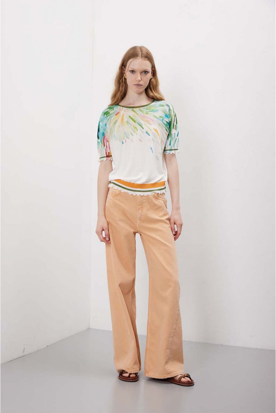 Maglia girocollo over corta con motivo Painting