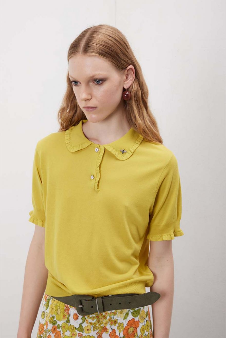 Polo a manica corta tinta unita con rouche