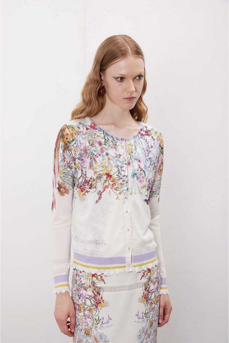 Cardigan manica 3/4 con stampa Floral