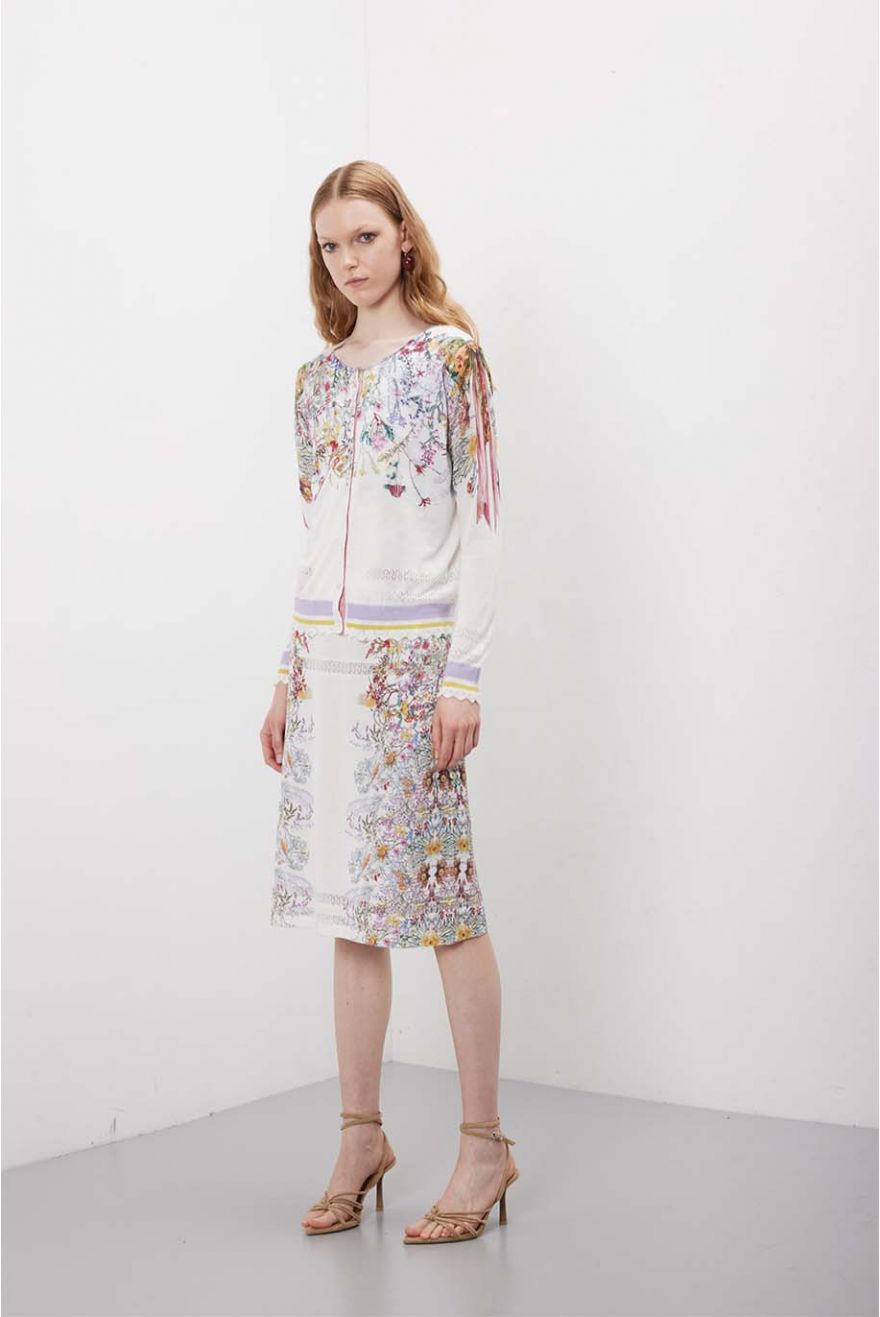 Cardigan manica 3/4 con stampa Floral