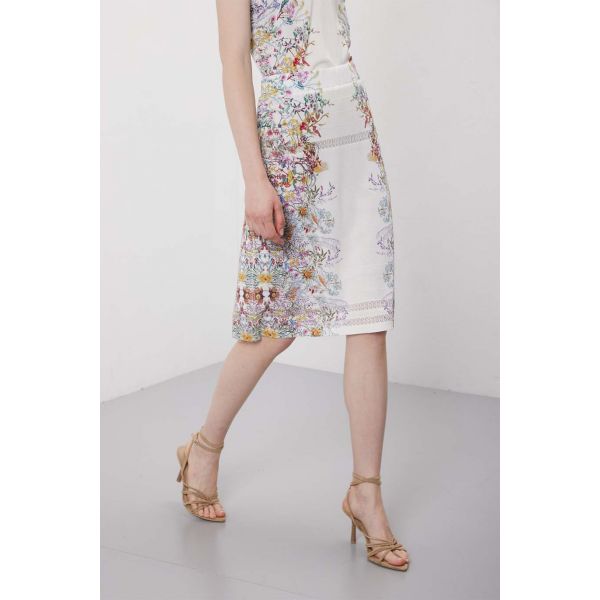 Gonna pointelle con stampa Floral