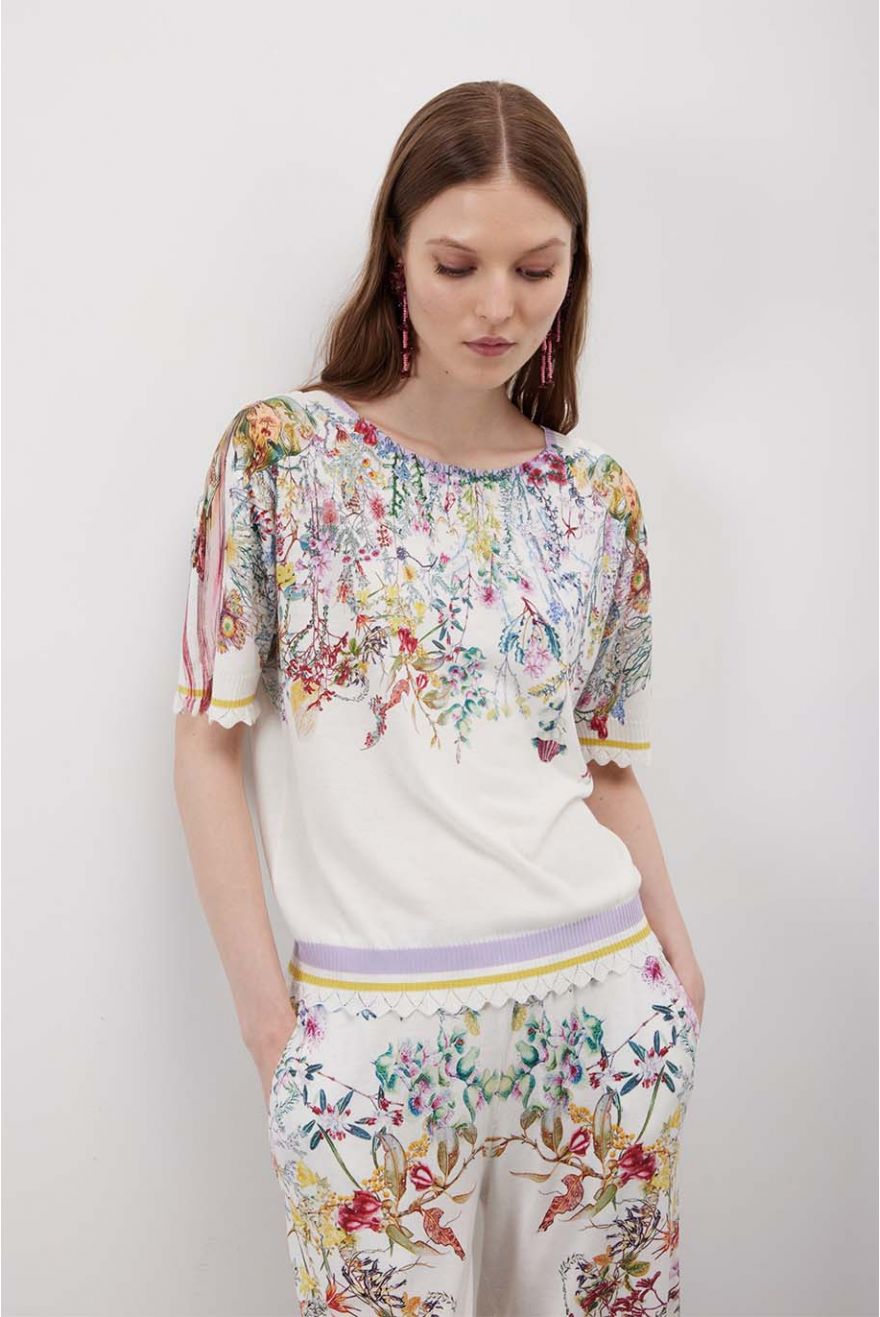 Maglia girocollo over corta con stampa Floral