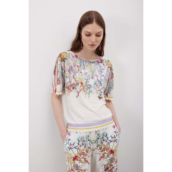 Maglia girocollo over corta con stampa Floral