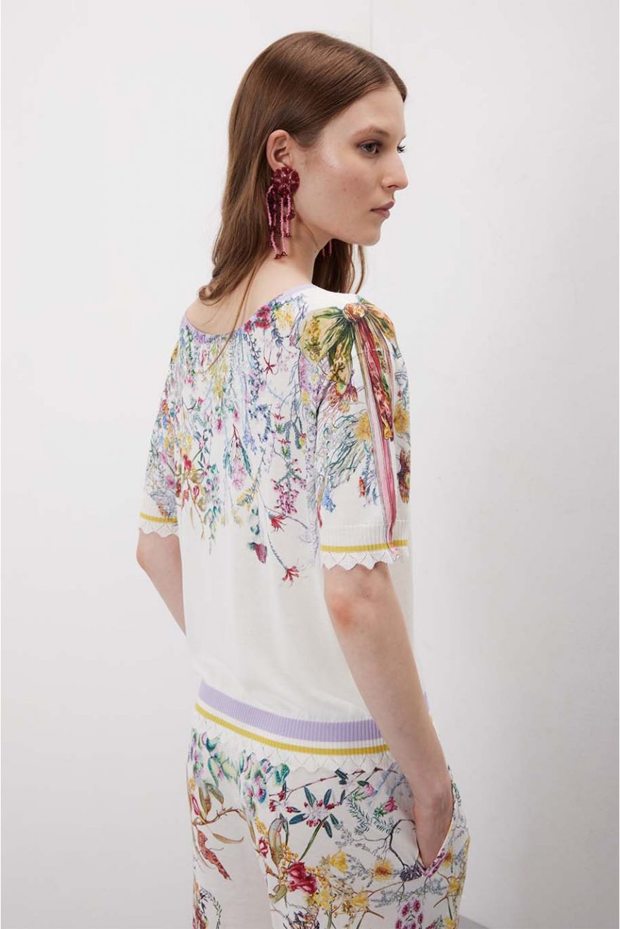 Maglia girocollo over corta con stampa Floral