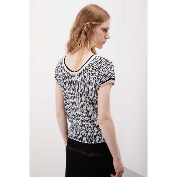 Maglia scollo a V manica corta con stampa Liberty