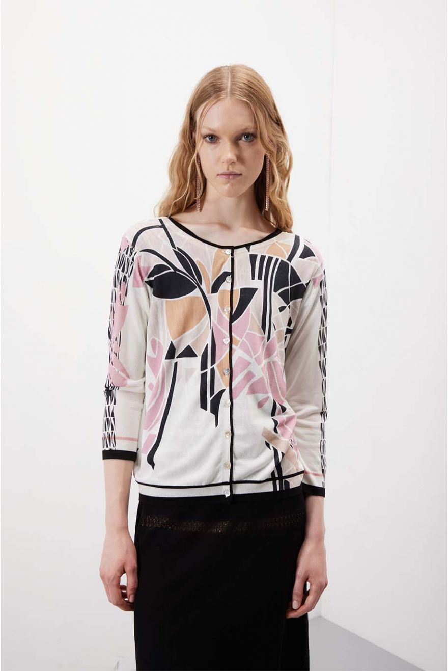 Cardigan manica 3/4 con stampa Liberty