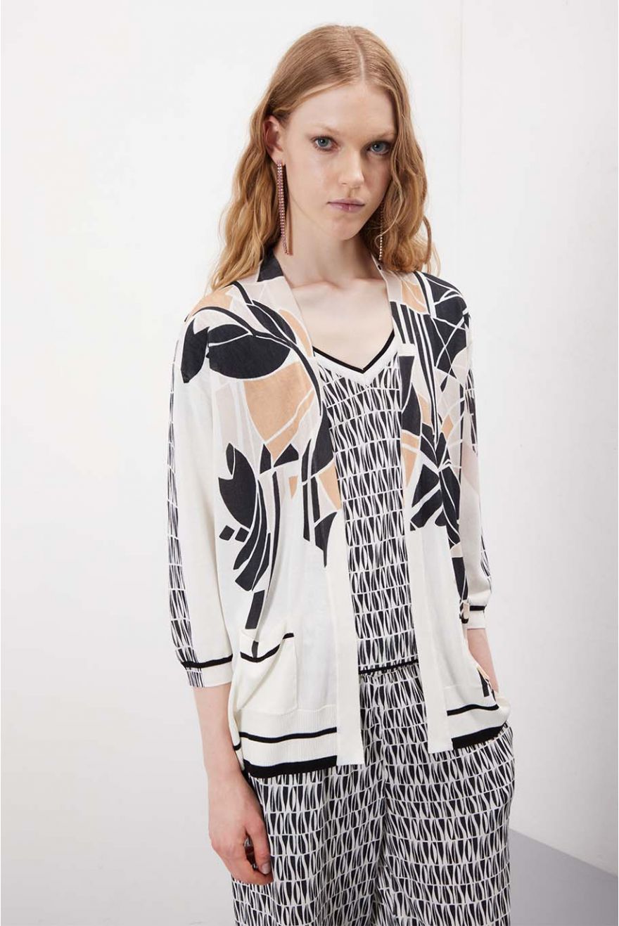 Cardigan Scollo a V over stampa Liberty