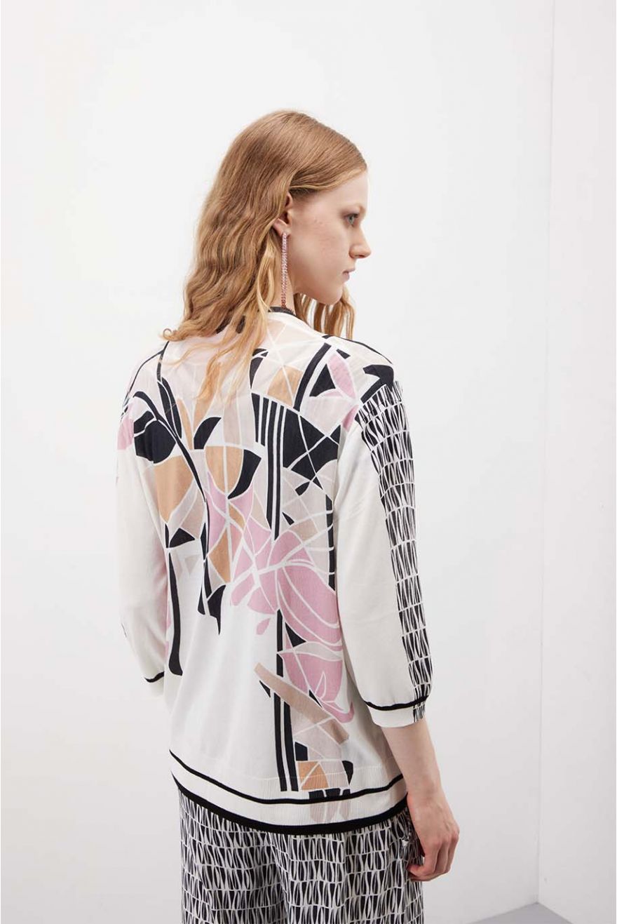 Cardigan Scollo a V over stampa Liberty