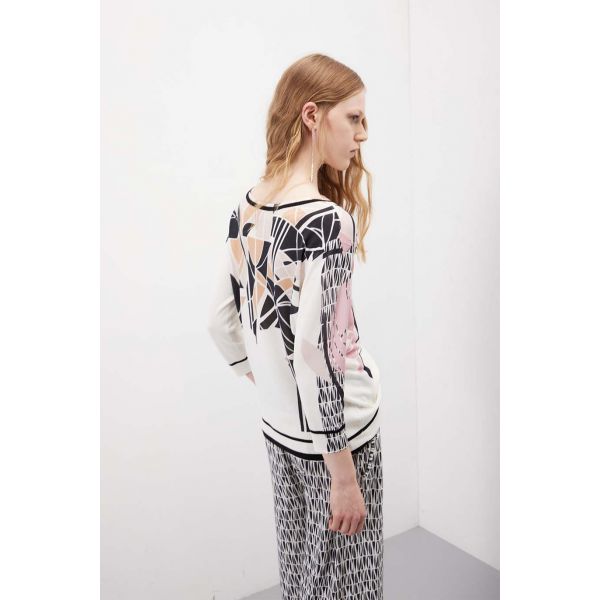 Maglia scollo a barca over con stampa Liberty