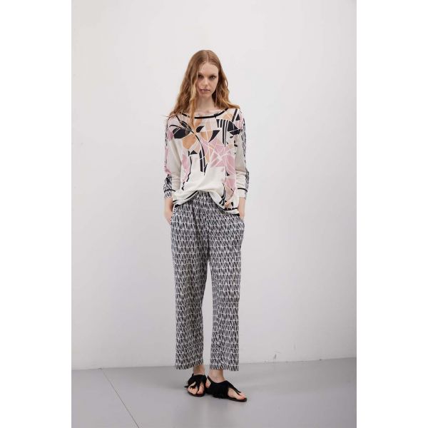 Maglia scollo a barca over con stampa Liberty