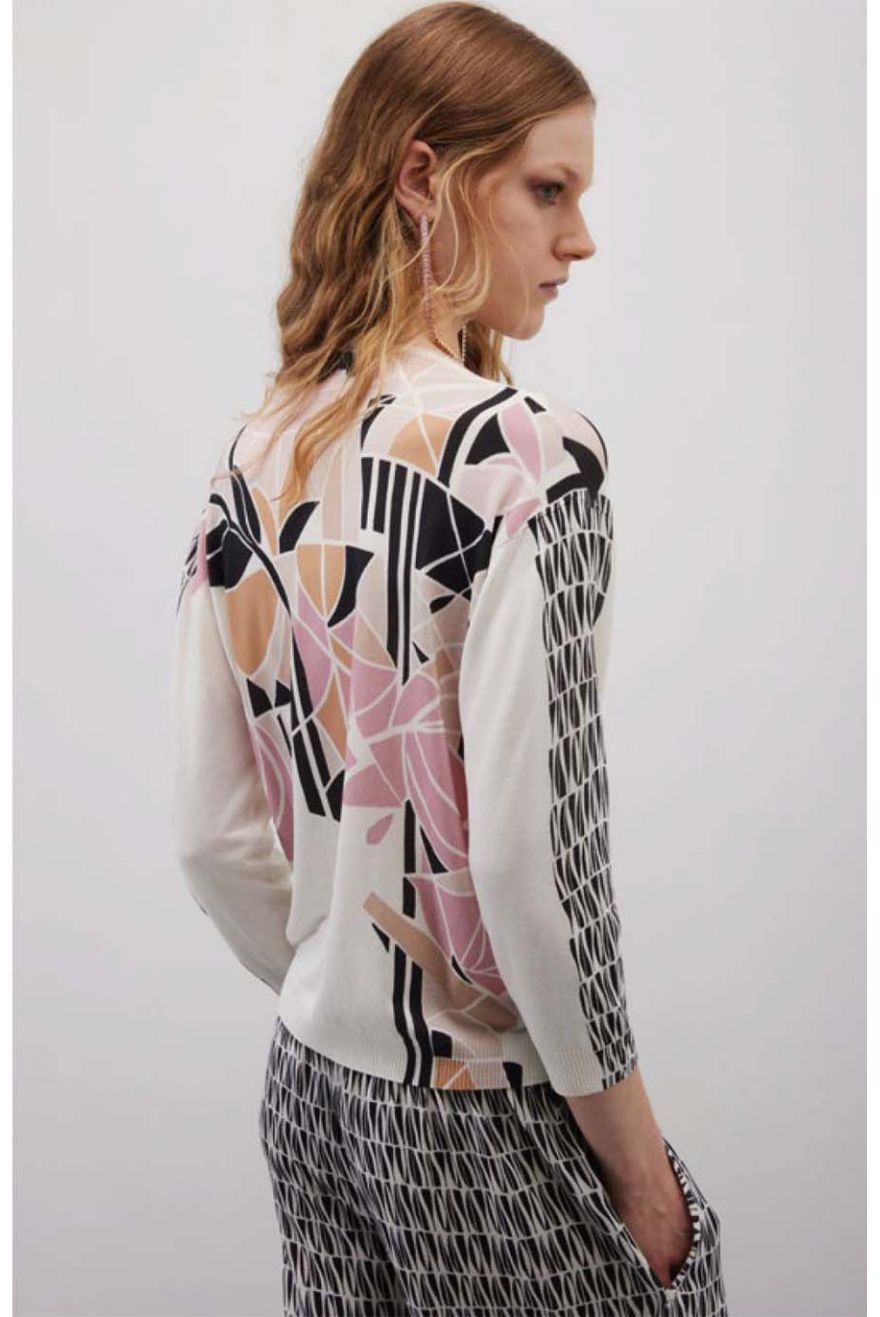 Maglia scollo a V over corta con stampa Liberty