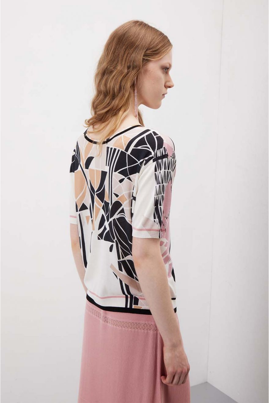 Maglia girocollo over corta con stampa Liberty