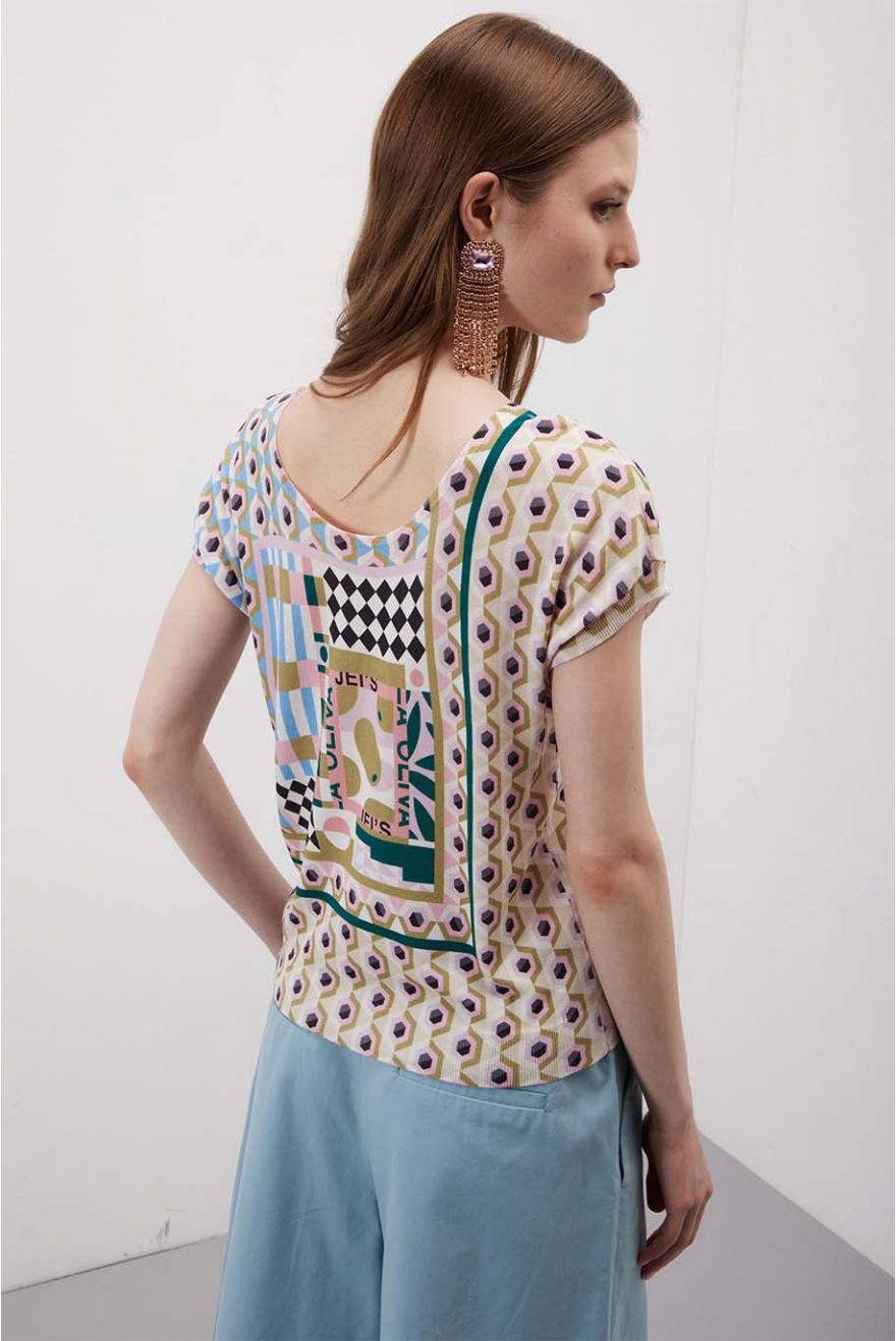Maglia scollo a V manica corta Geometric