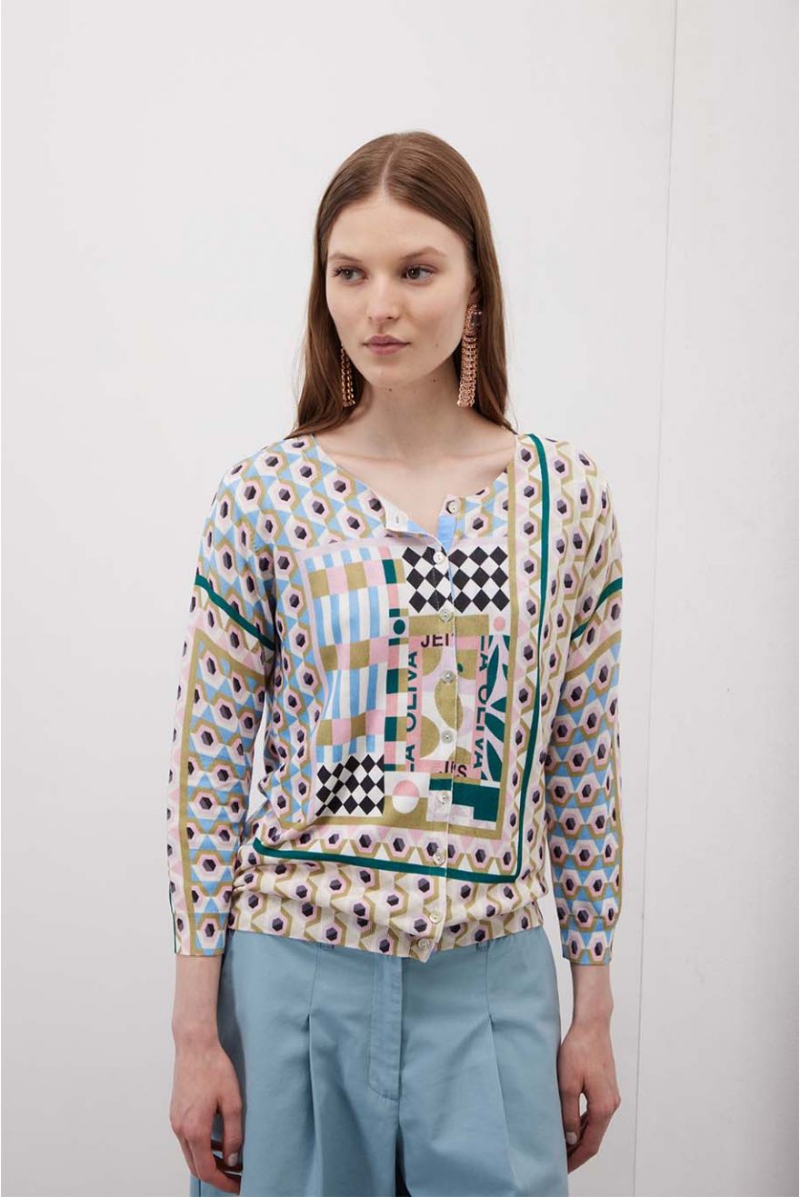 Cardigan manica 3/4 stampa Geometric
