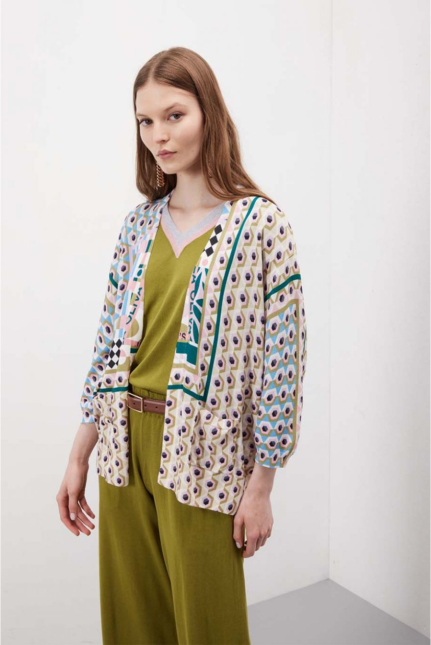 Cardigan scollo a V over pattern Geometric
