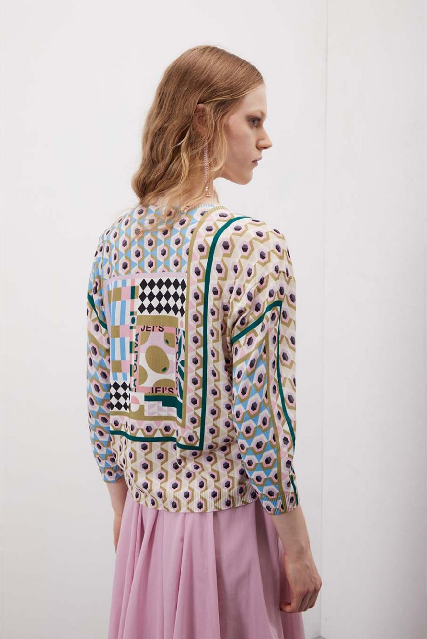 Maglia scollo a V over corta pattern Geometric