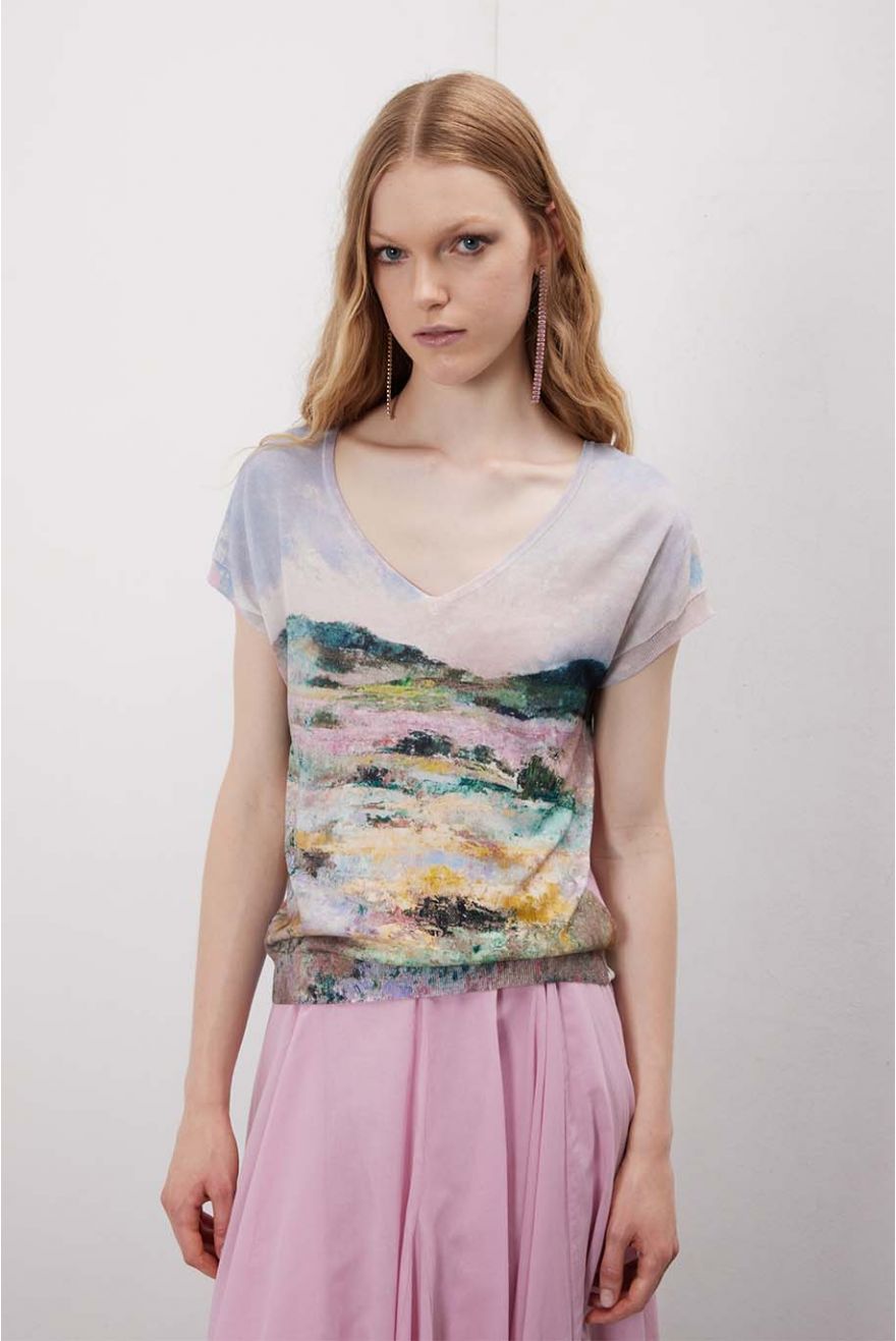 Maglia scollo a V manica corta En Plein Air