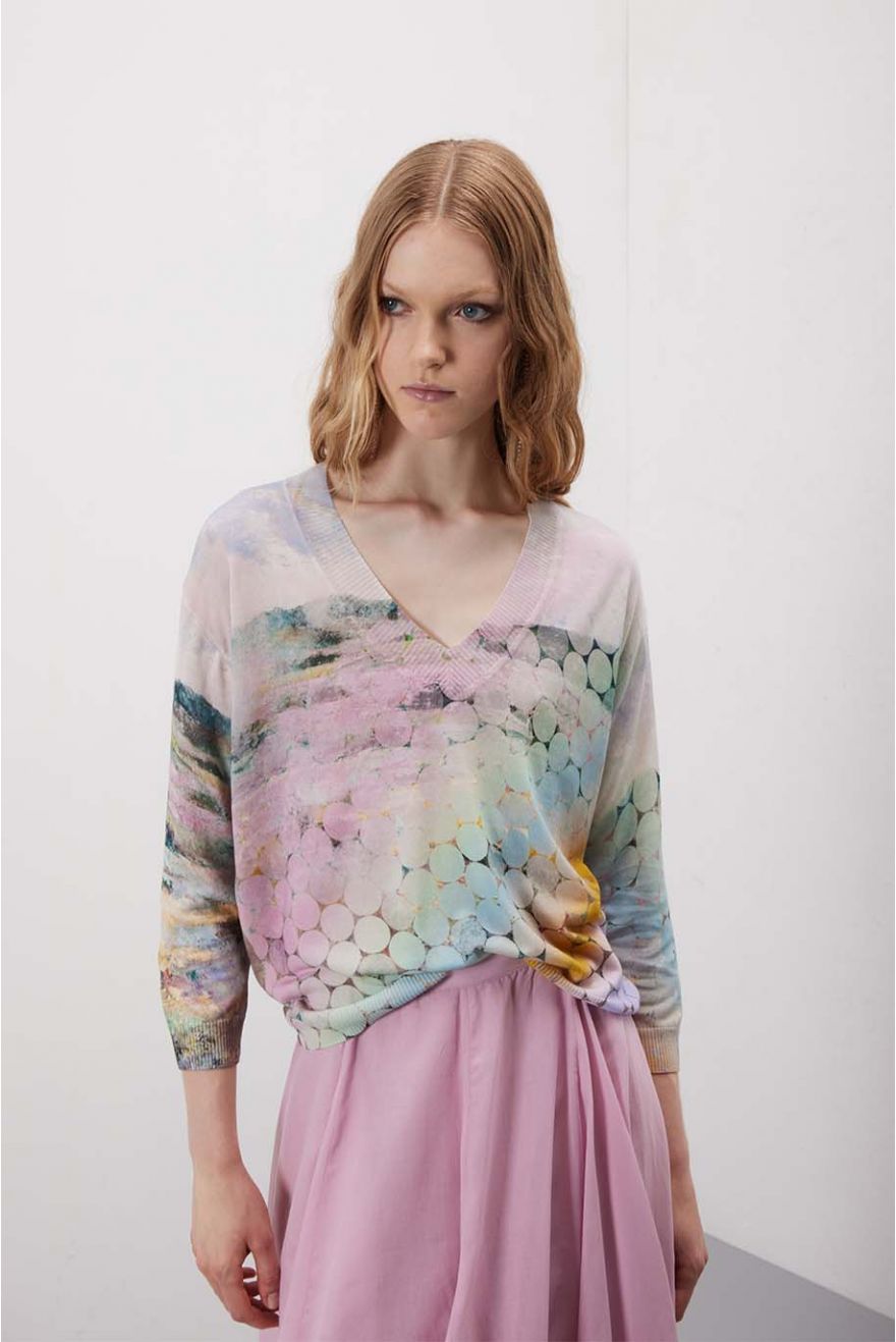 Maglia scollo a V over corta En Plein Air