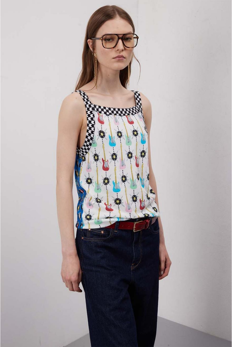 Top con spalline stampa Rock