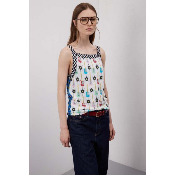 Top con spalline stampa Rock