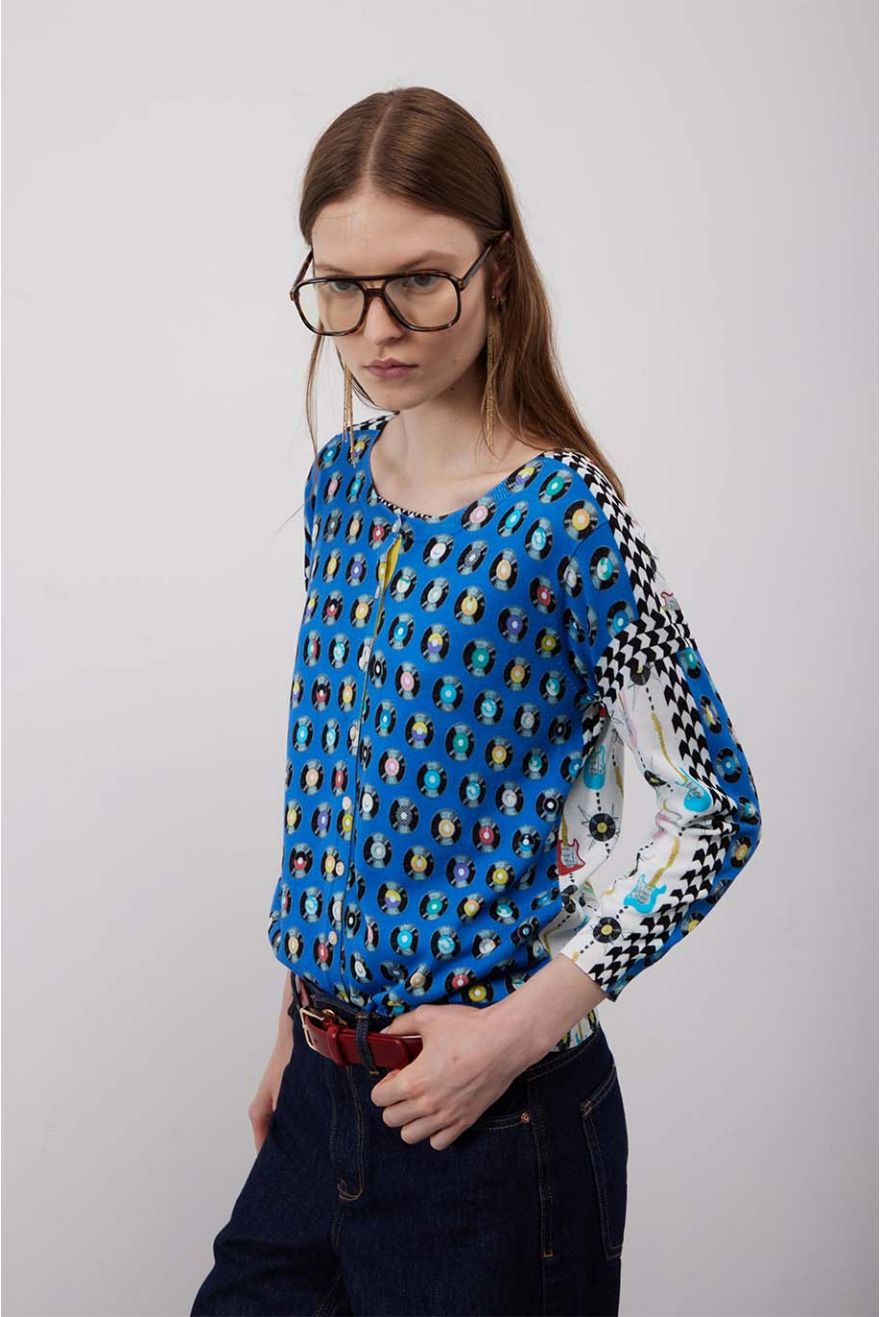 Cardigan manica 3/4 con stampa Rock