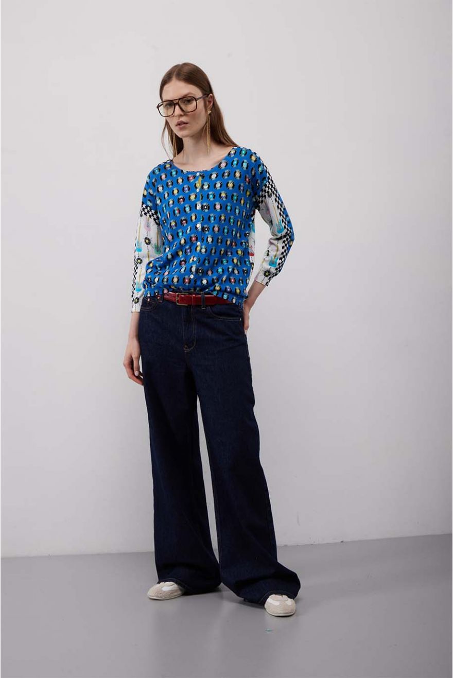 Cardigan manica 3/4 con stampa Rock