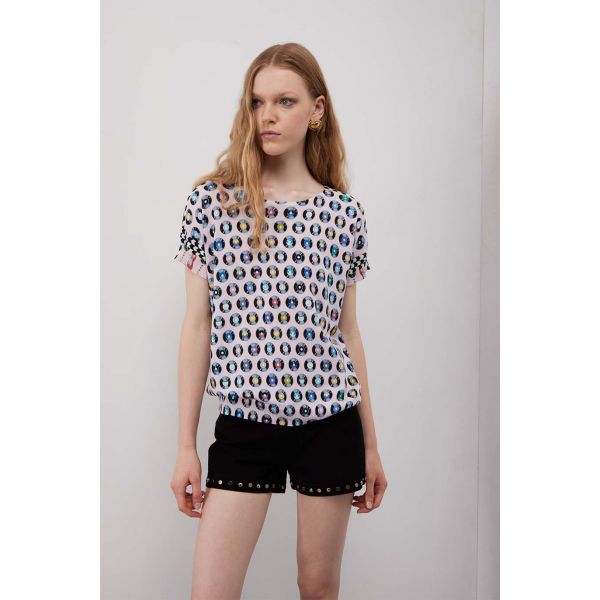 Kimono over manica corta con stampa Rock