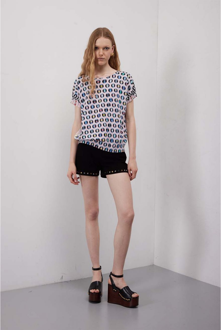 Kimono over manica corta con stampa Rock