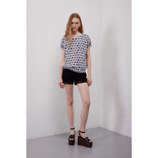 Kimono over manica corta con stampa Rock