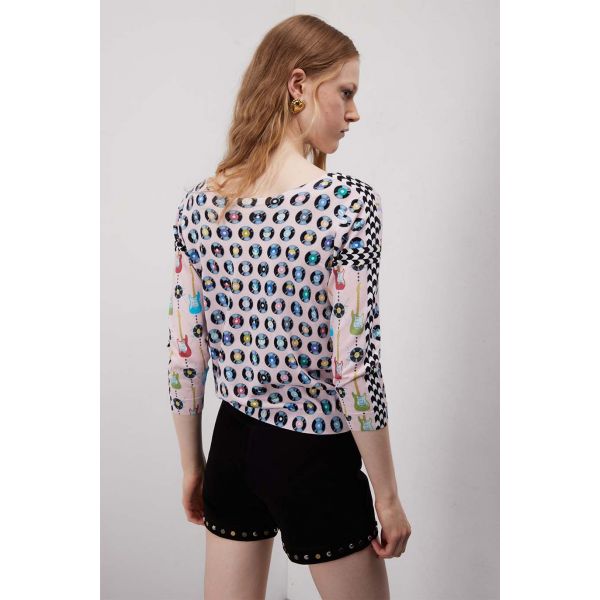 Maglia girocollo manica 3/4 con stampa Rock