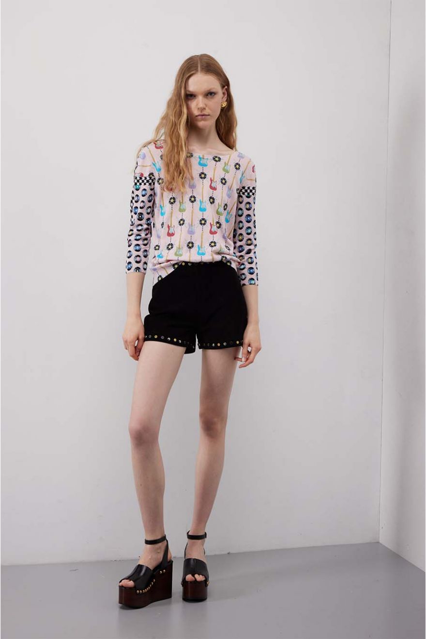 Maglia girocollo manica 3/4 con stampa Rock