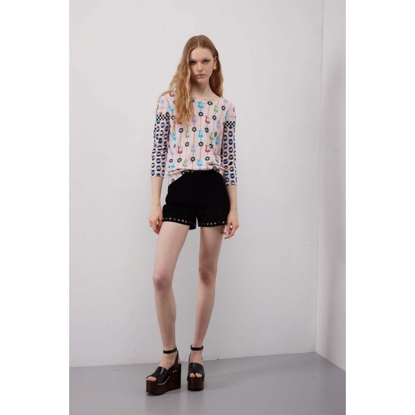 Maglia girocollo manica 3/4 con stampa Rock