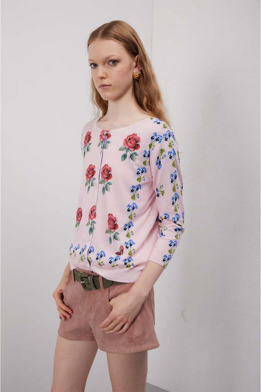 Cardigan manica 3/4 con stampa Mimose