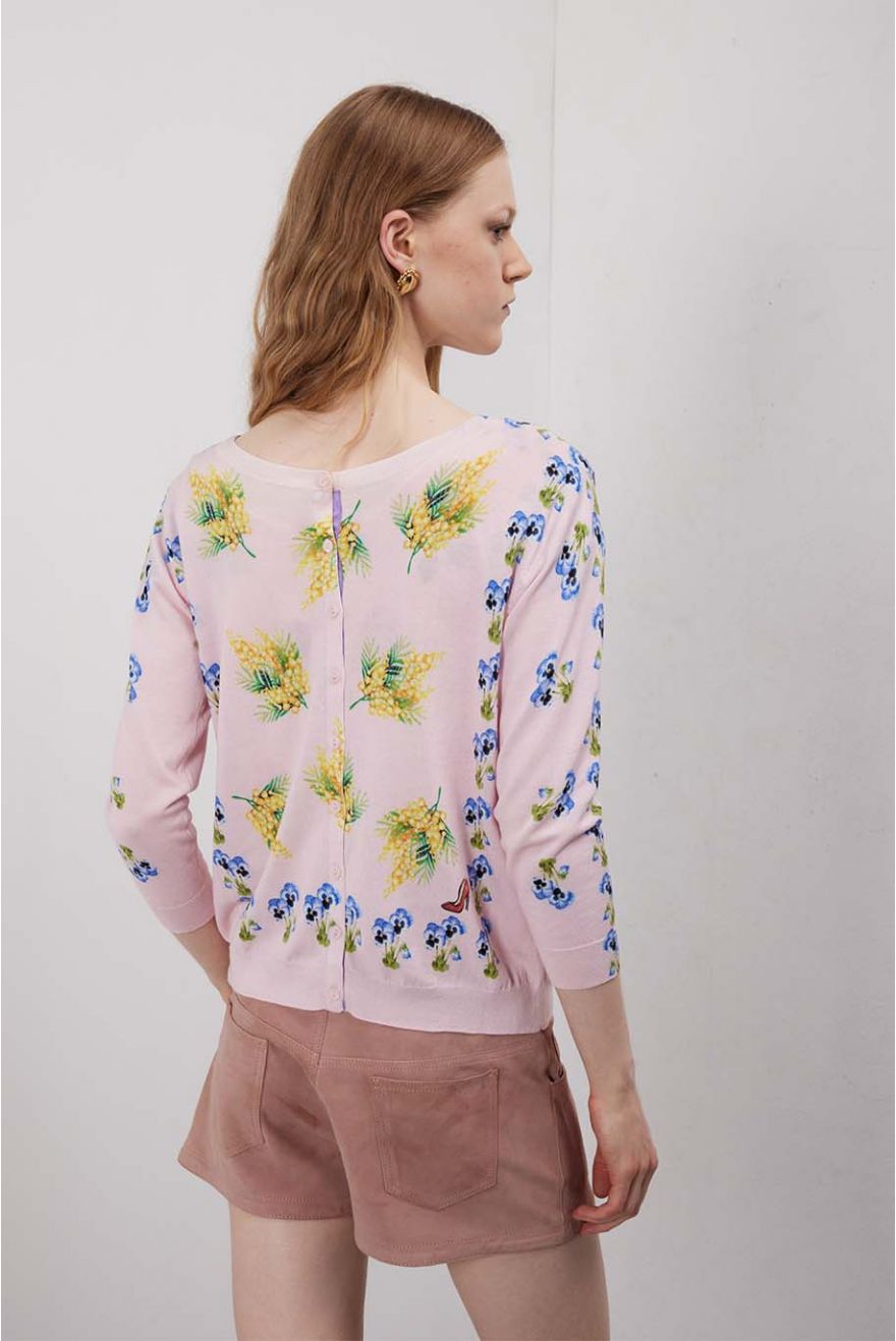 Cardigan manica 3/4 con stampa Mimose