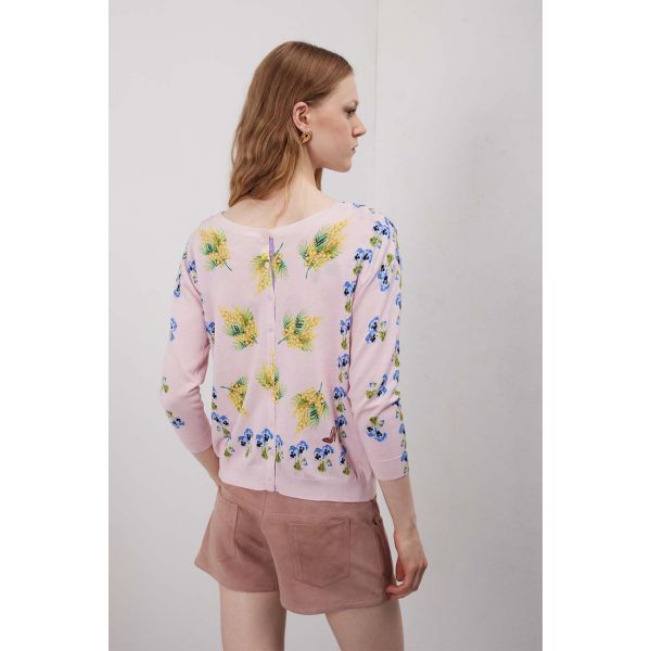 Cardigan manica 3/4 con stampa Mimose