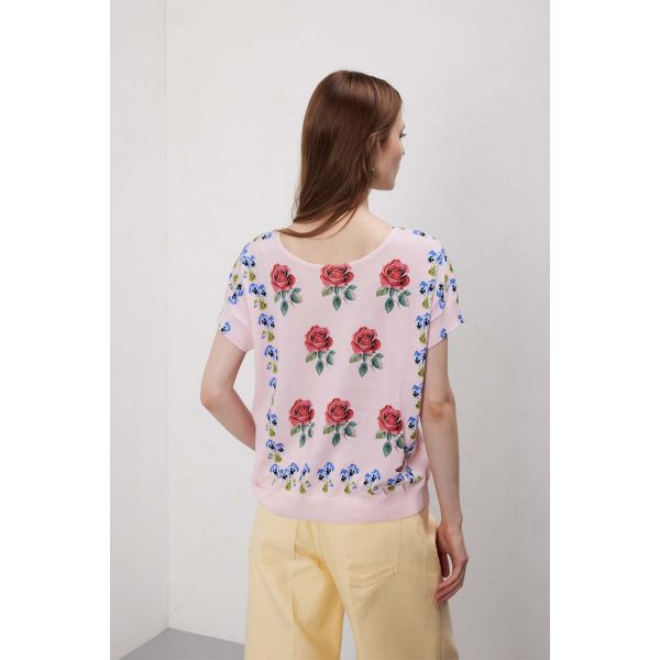 Kimono over manica corta con stampa Mimose