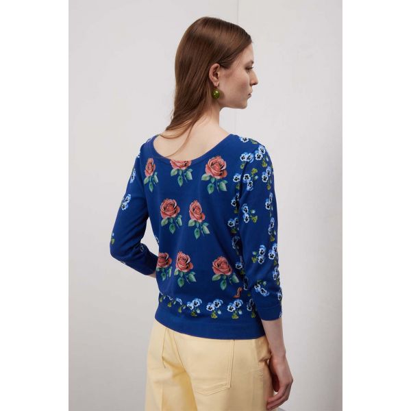 Maglia girocollo manica 3/4 con stampa Mimose