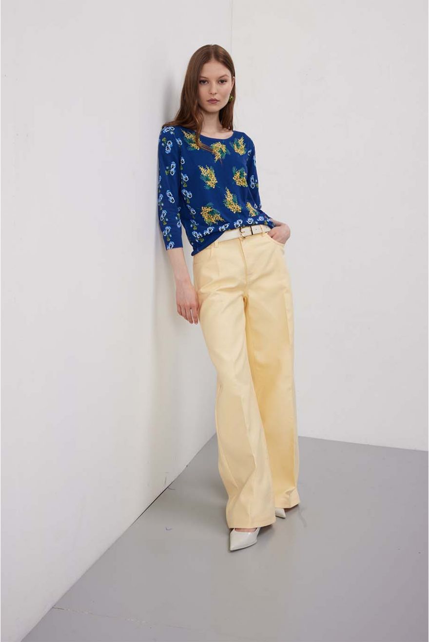 Maglia girocollo manica 3/4 con stampa Mimose