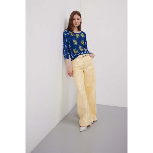 Maglia girocollo manica 3/4 con stampa Mimose