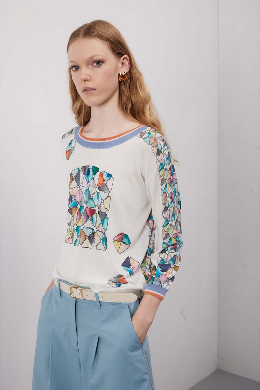 Maglia girocollo over corta manica 3/4 con stampa Graphic