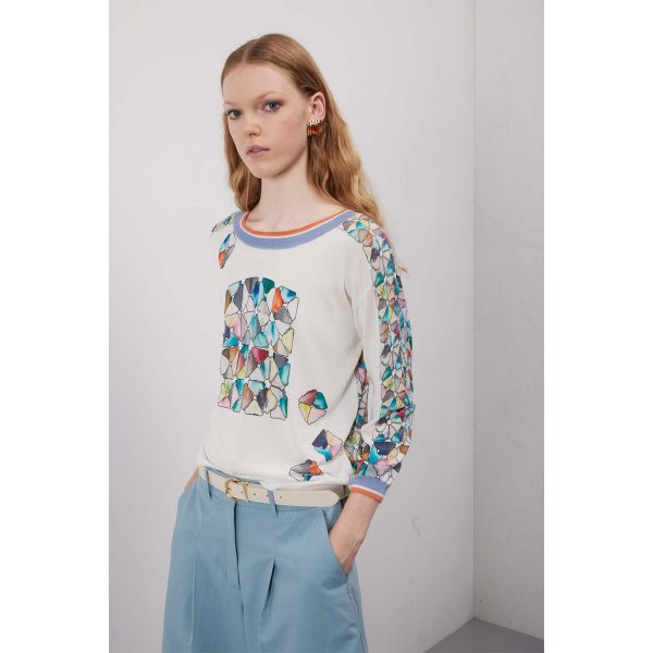 Maglia girocollo over corta manica 3/4 con stampa Graphic