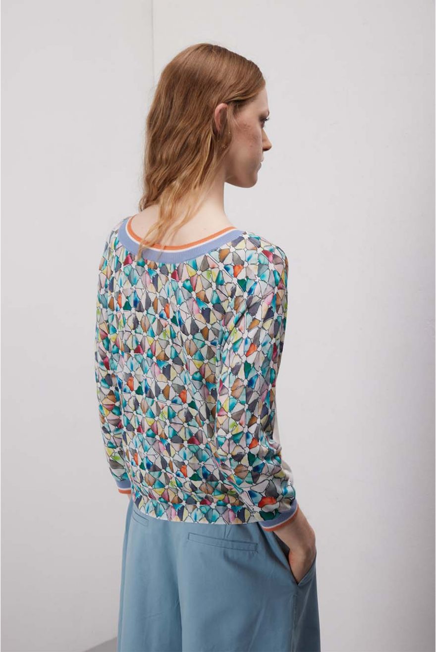 Maglia girocollo over corta manica 3/4 con stampa Graphic