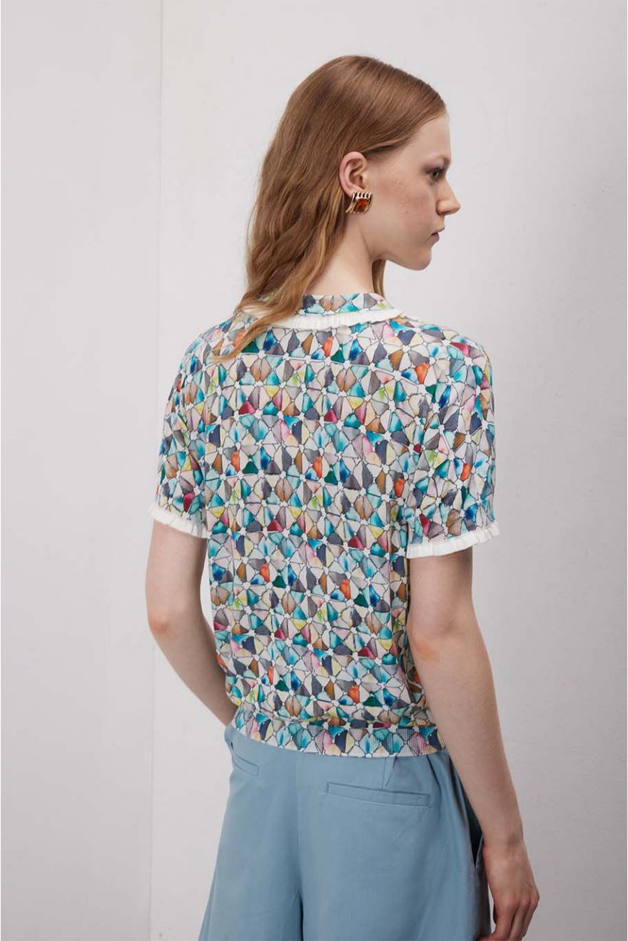 Maglia polo con rouche e stampa Graphic