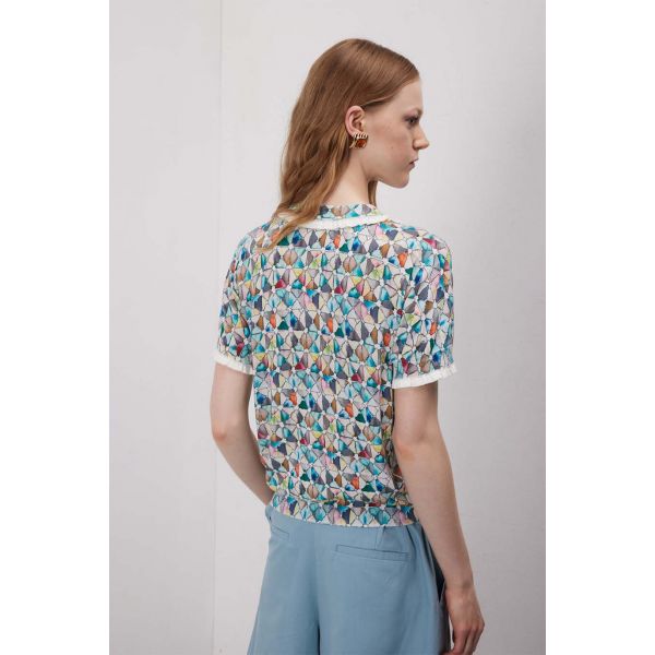 Maglia polo con rouche e stampa Graphic