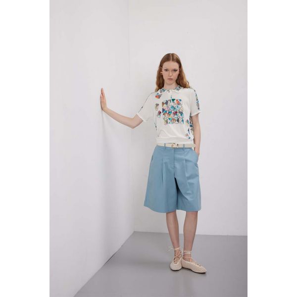 Maglia polo con rouche e stampa Graphic