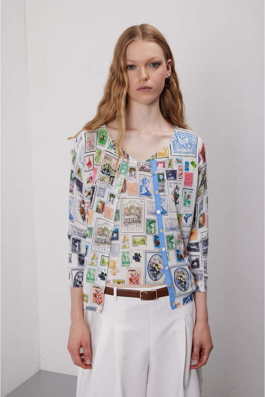 Twin set con stampa Francobolli