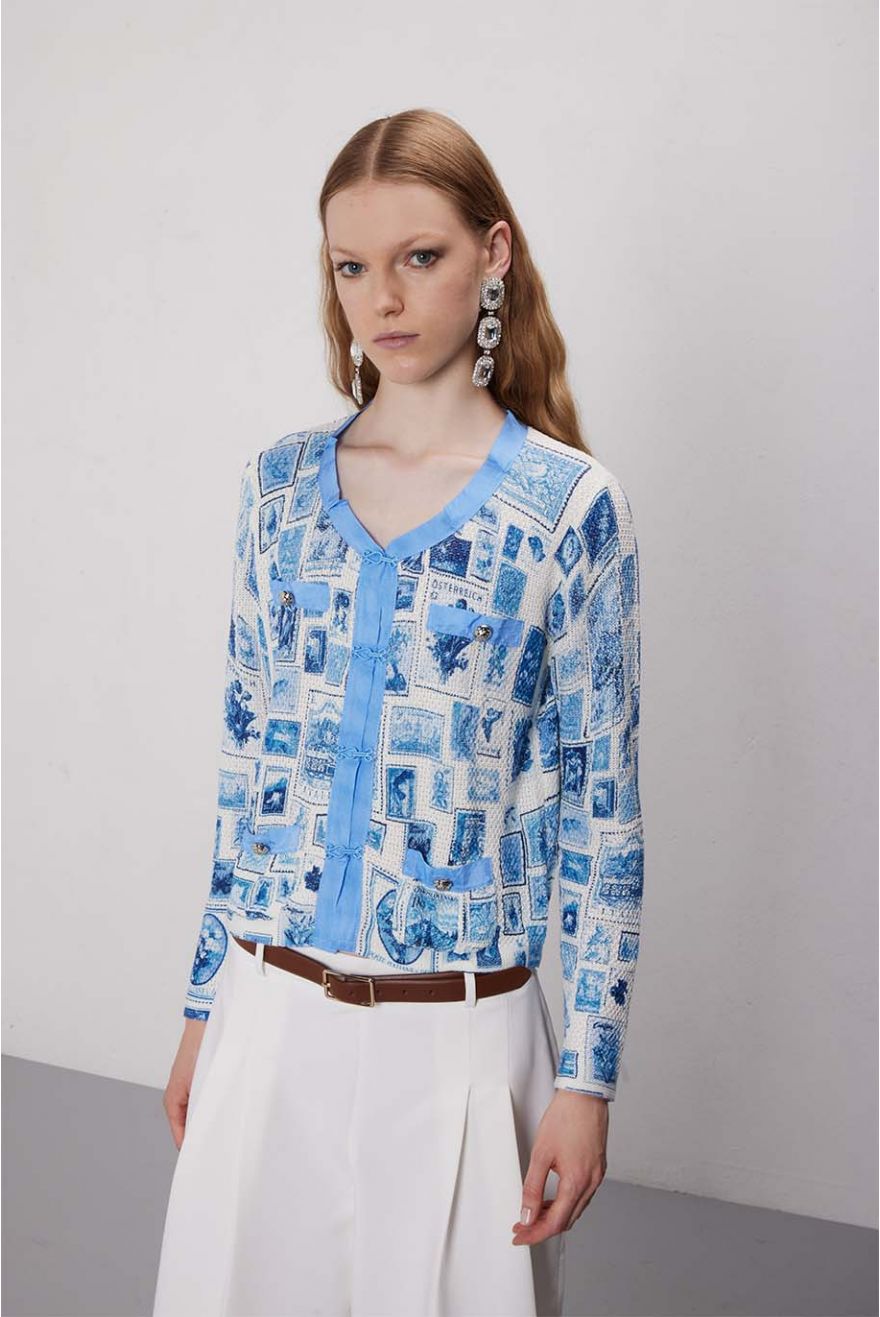 Giacca Chanel con stampa Francobolli