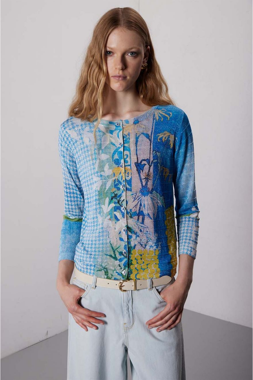 Giacchina plissé manica 3/4 stampa Delavè