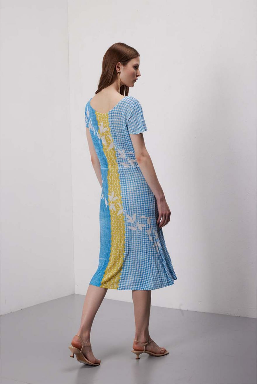 Abito manica corta plissé stampa Delavè